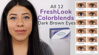 جميع جهات اتصال Freshlook Colorblends الـ 12 على العيون ذات اللون البني الداكن - Lens.me PROMO CODE: MIMI