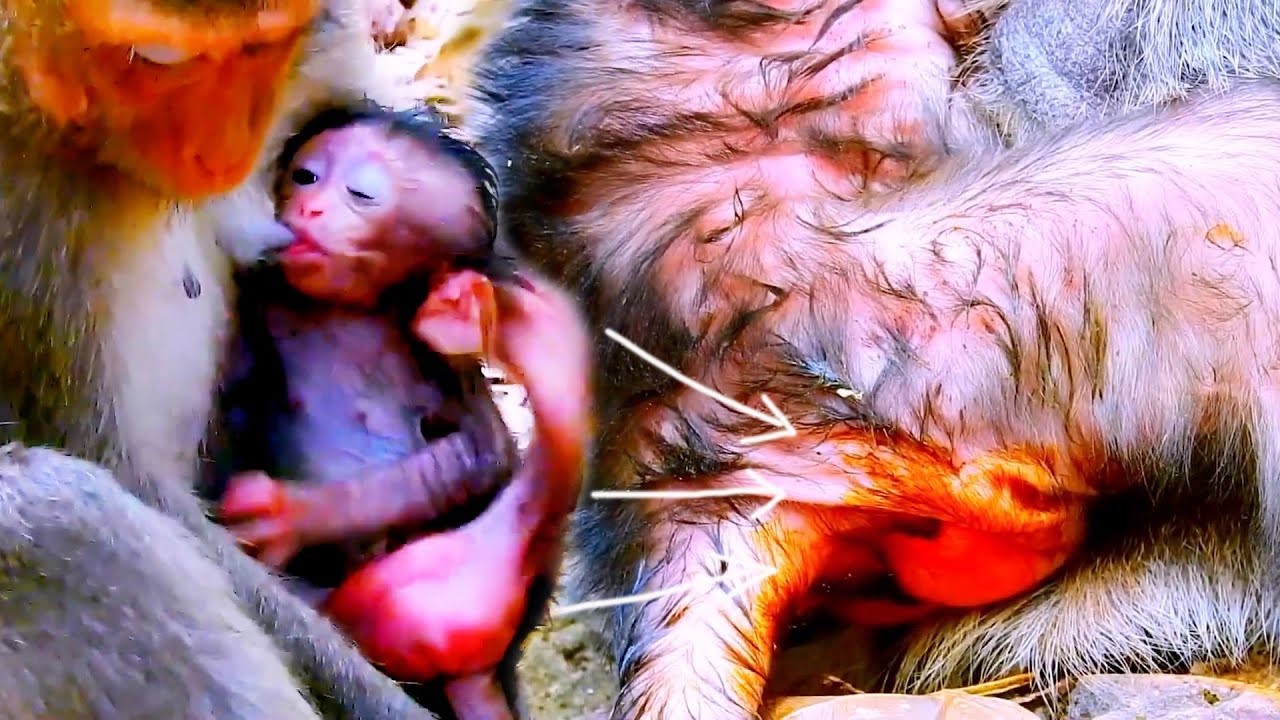 Sweet Monkey Mothers Breastfeeding Newborn Babies | Natural Care & First Moments After Birth
