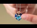 925 Sterling Silver Love Flower Heart Swarovski Crystal Necklace