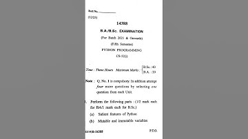 Question Paper of Python Programming @lectshivani