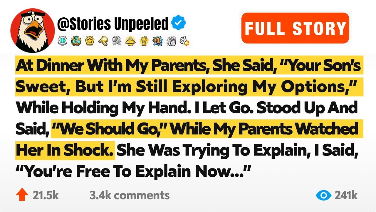 At Dinner With My Parents, She Said, “Your Son’s Sweet, But I’m Still Exploring My Options,” While…