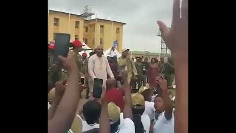Video of Davido performing on NYSC orientation camp with his corper cloth. Swearing day