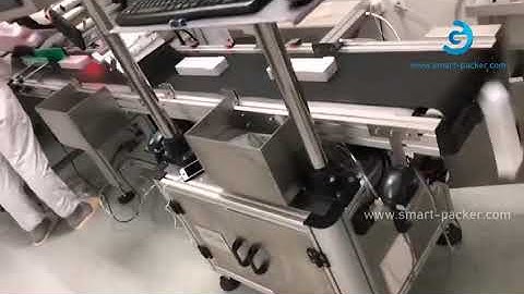 Automatic pharm carton box real time tracking label printing top labeling machine testing video