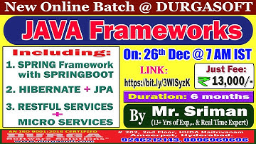 JAVA Frameworks Online Training @ DURGASOFT