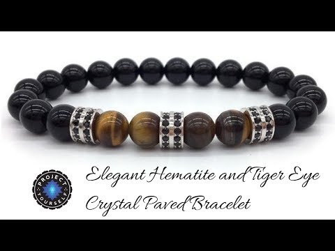 Elegant Hematite and Tiger Eye Crystal Paved Bracelet