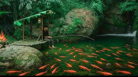 48 hours to build a shelter by the stream, eating natural things from the water