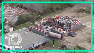 Aerials: Hurricane Laura damage leaves path of destruction in Lake Charles, Louisiana