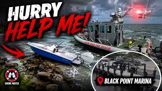 Boat Crashes into the Rocks at Black Point ! Testing Shore Watch In Severe Weather (Chit Show)