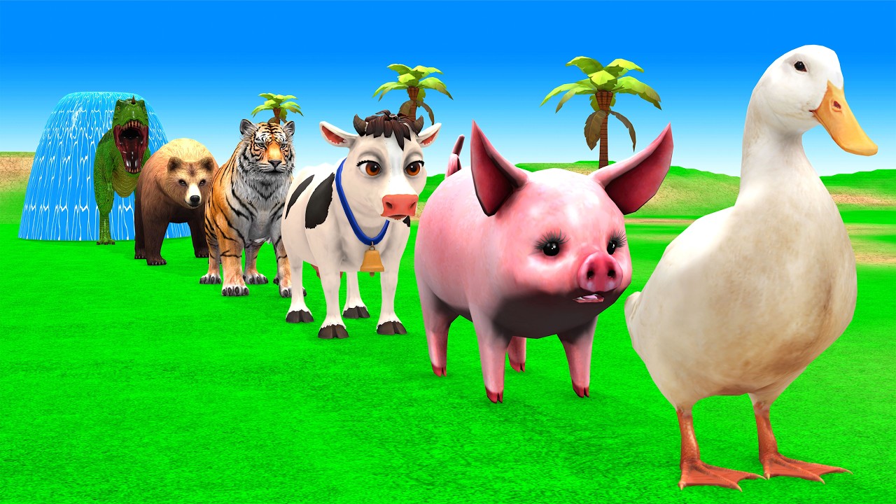 Long Slide Game with Cow Elephant Gorilla Hippopotamus Tiger 3d Animal Game Funny 3d Animals