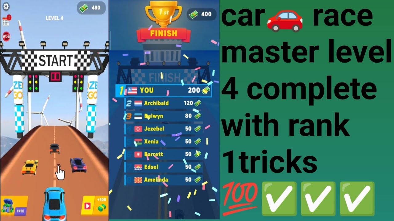 car🚗 race master level 4 complete with rank 1tricks 💯✅✅✅