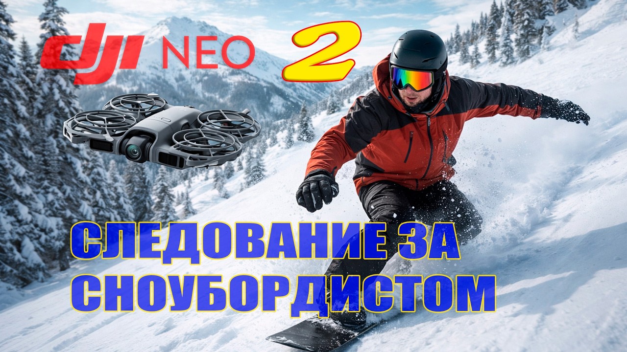 DJI NEO 2: СПУСК С ГОРЫ. Режим следования за сноубордистом.