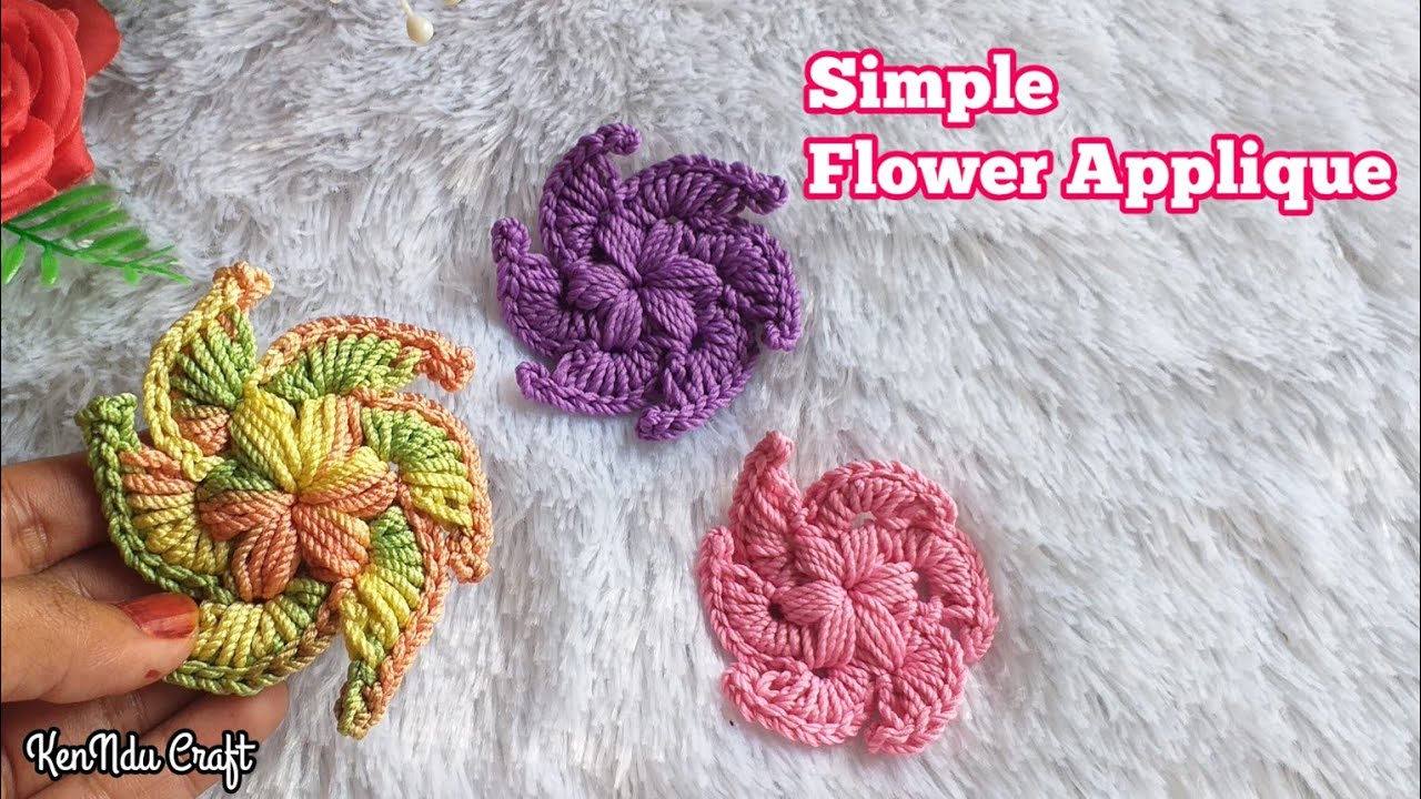Simple Flower Applique | Aplikasi Bunga Rajut Simpel - YouTube