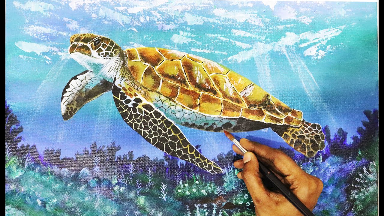 Sea Turtle Underwater|STEP by STEP Turtle Acrylic Paintings|Mesmerart ...