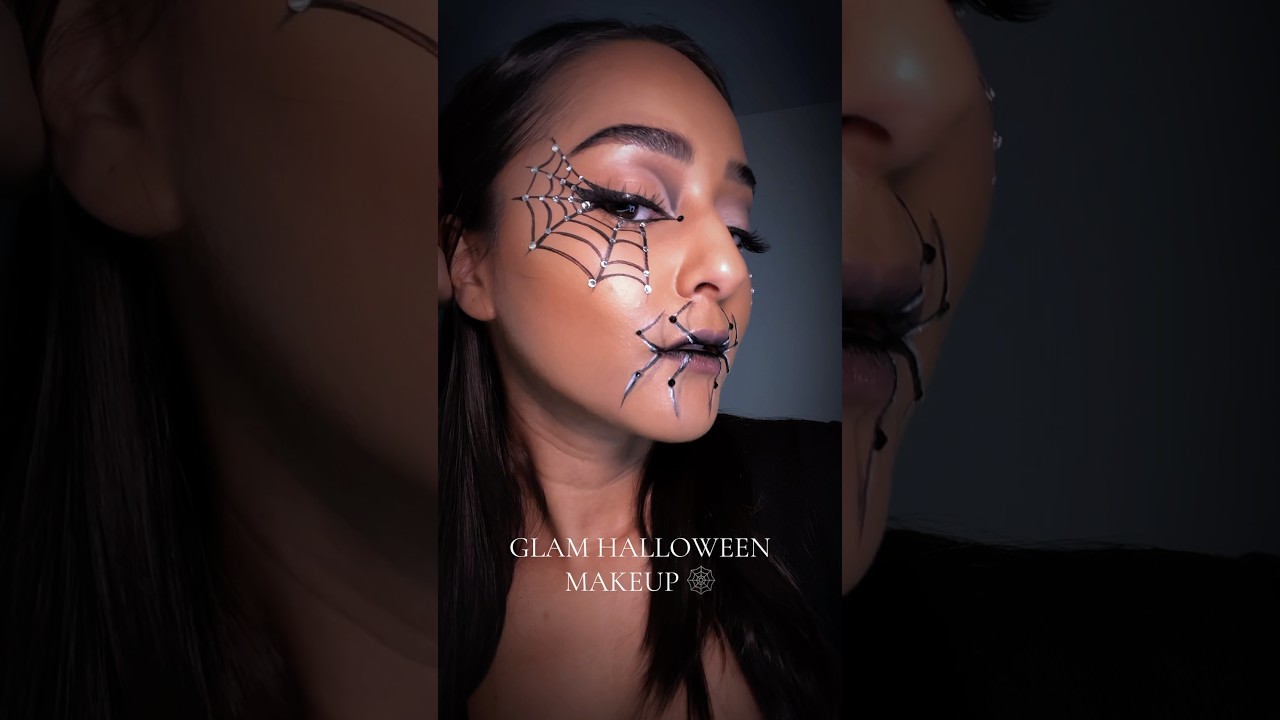 Easy glam Halloween makeup 🕸️🖤 