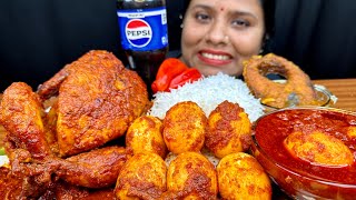 Eating: Whole Chicken Masala, Egg Masala, Fried Fish , Rice | Asmr