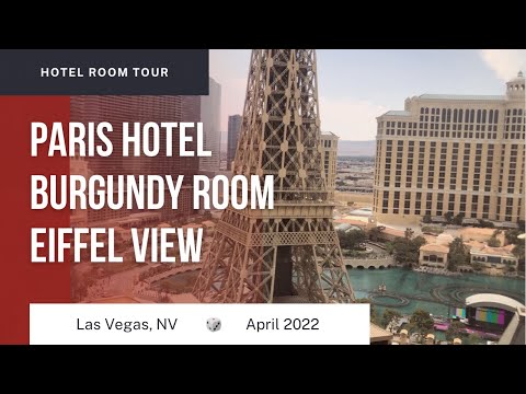 Room Tour! Paris Hotel in Las Vegas, Burgundy Double Queen Bed with Eiffel  Tower View 