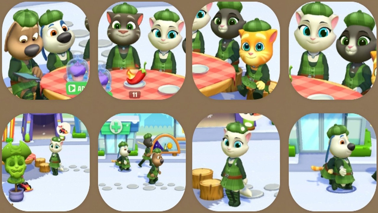 Talking Tom and his friends take care of their beautiful flower garden enjoy delicous meals together