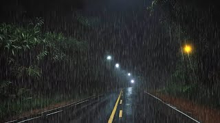 Sleep Instantly With Heavy Rain On Road At Night