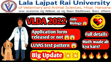 LUVAS VLDA Admission 2022 VLDA Entrance Exam 2022 VLDA application form VLDA form 2022