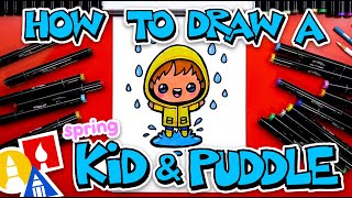 how to draw a spring kid jumping into a puddle