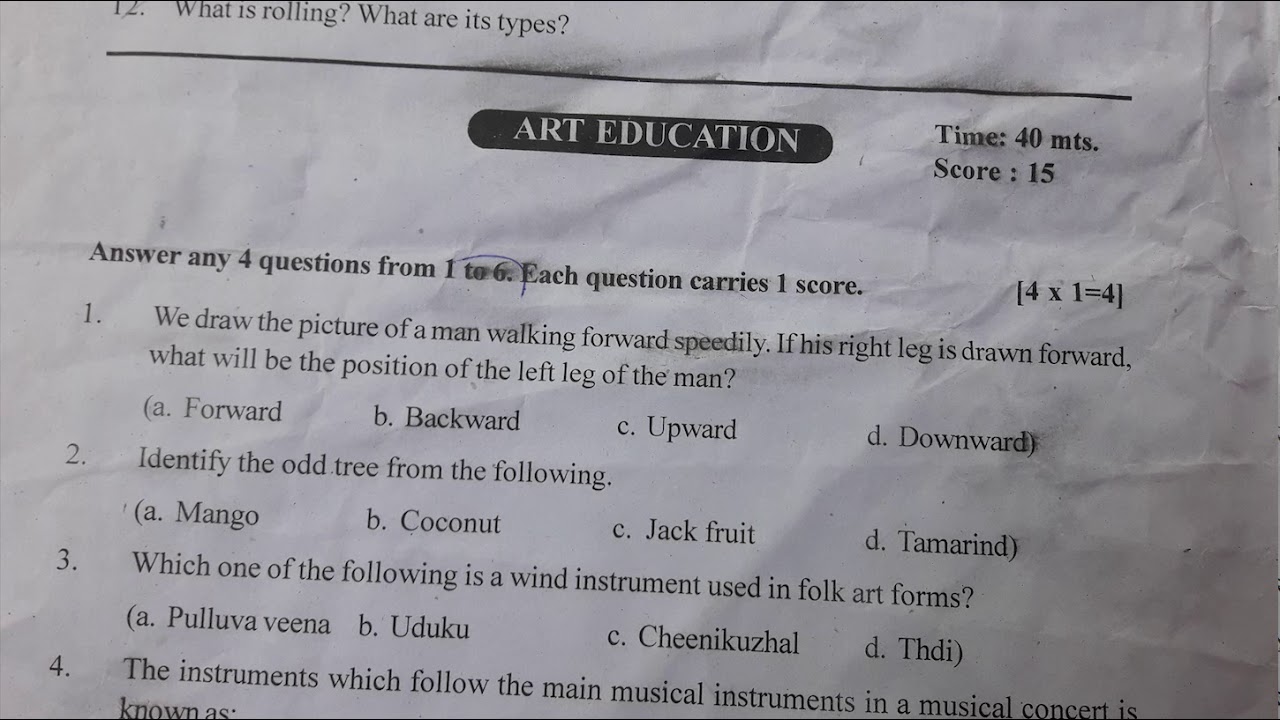 Class 8 / Art , Health & Physical Education( Eng) / Kerala / Second term 201920 Question paper