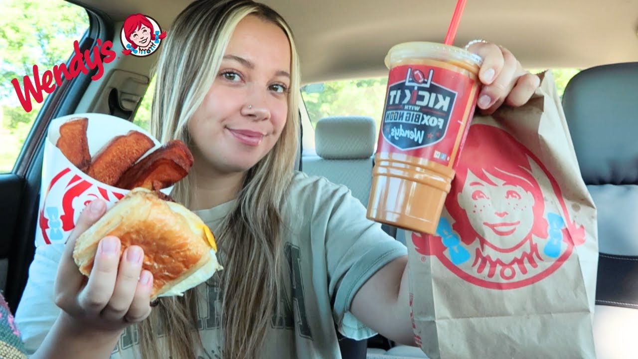 Wendys breakfast mukbang new pumpkin spice frosty cream cold brew