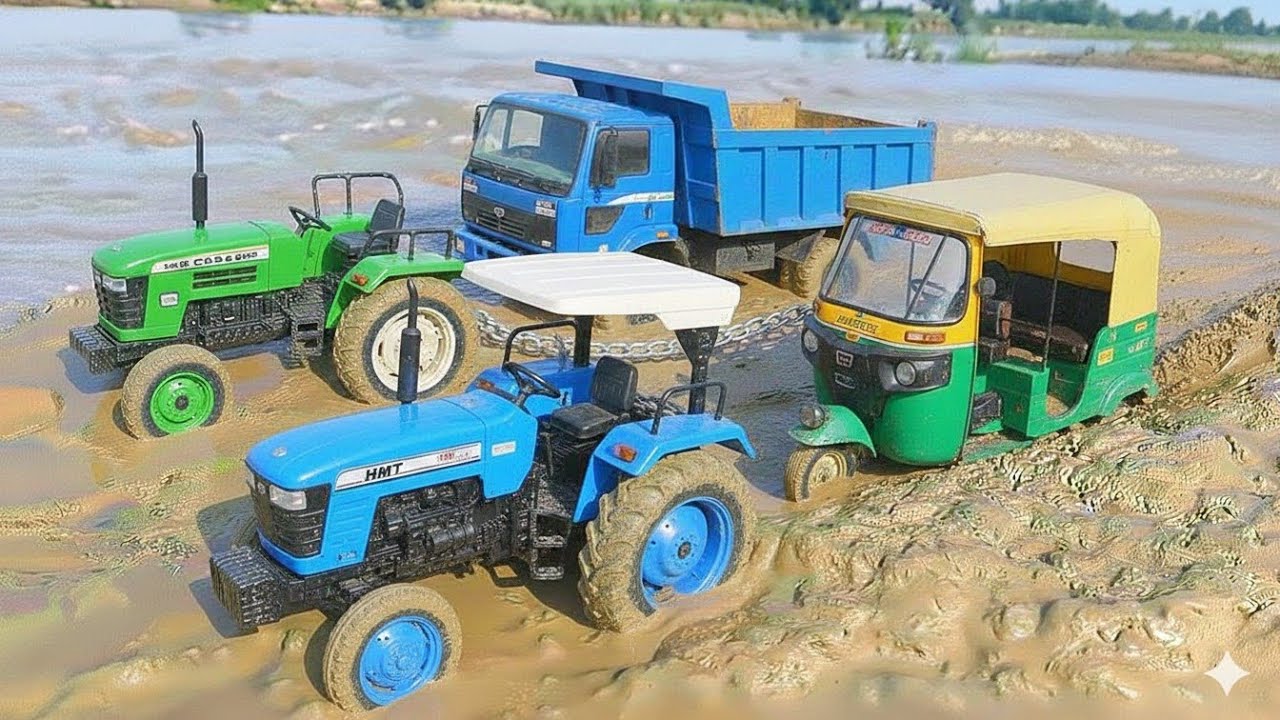 New Tractor Hmt Muddy accident pulling out auto rickshaw l tractor cartoon jcb cartoon auto rickshaw