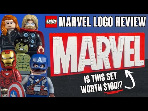 YouTube thumbnail: EARLY REVIEW: $100 LEGO Marvel Logo (Set 76313)