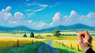 👍 Acrylic Landscape Painting - Summer Valley / Easy Art / Drawing Lessons / Satisfying Relaxing.