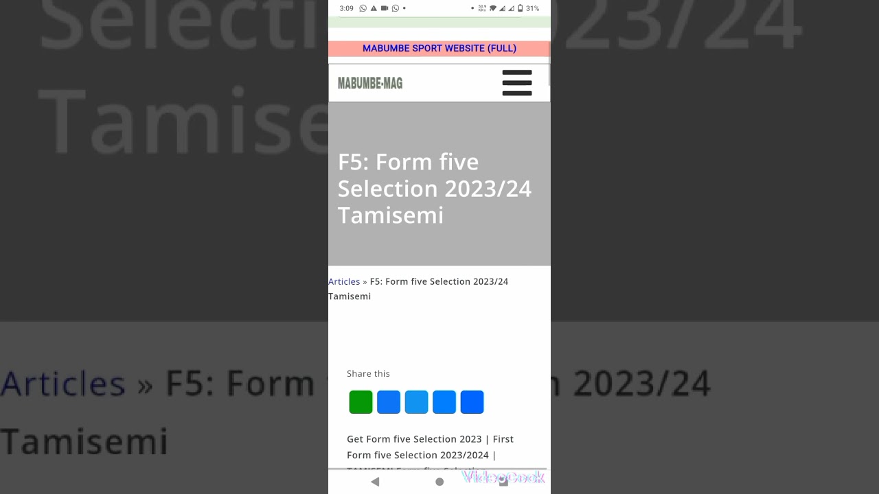 FORM FIVE SECOND SELECTION WELCOME TO SEE HOW YOU CAN GET 2023 - YouTube