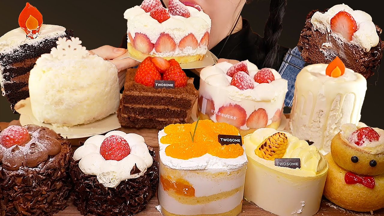 (Субтитры) ASMR Мукбанг 🎂Едим зимние пирожные Starbucks 🍰 #CakeMukbang #mukbang