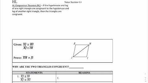 Geometry Notes 4.4 HL Congruence Theorem