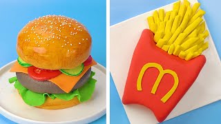 How To Make Hamburger Cake Decorating Ideas 🍕🍟 Most Satisfying Cake Decorating