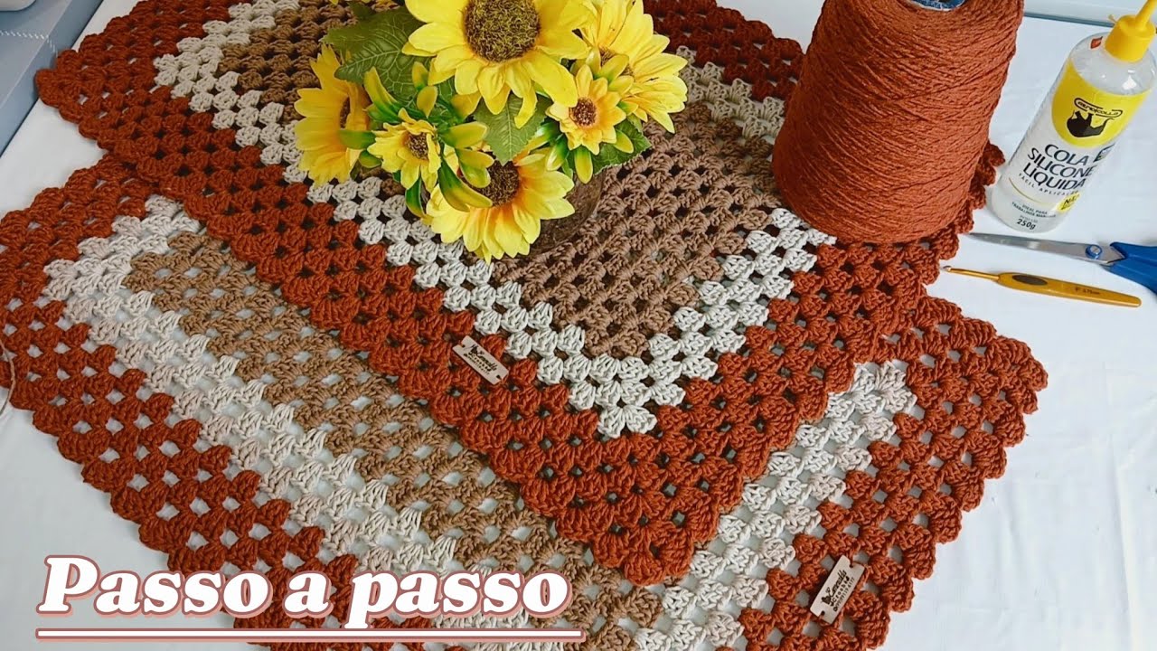 (AULA) tapete chamariz da Esmeralda✨️em tons terrosos retangular fácil e rápido 301 gramas 65/46.