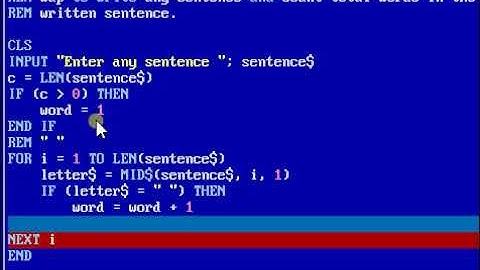 Qbasic program to count  words used in the sentence