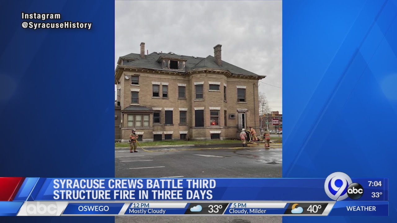 Syracuse crews battle third structure fire in three days - YouTube