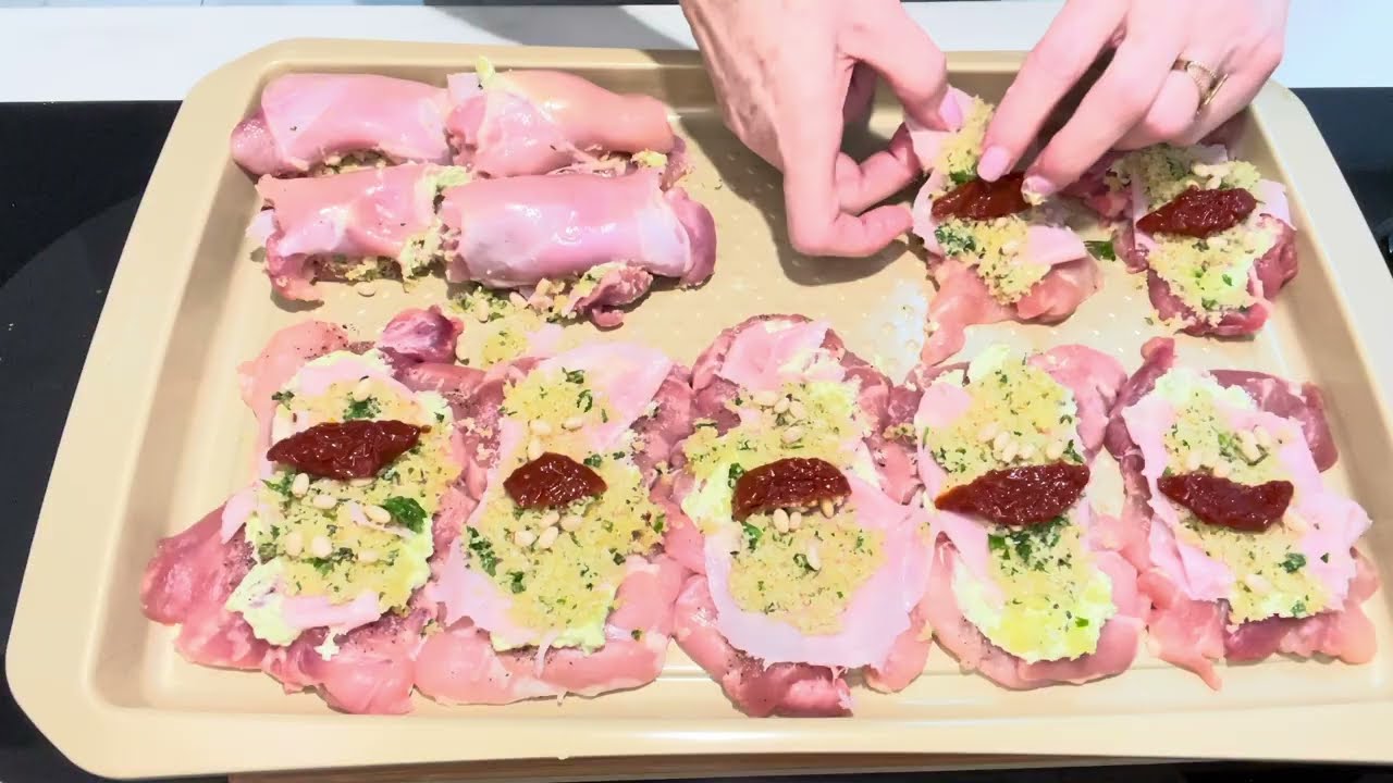 Chicken Thigh Stuffed With Mascrapone Cheese, Basil Pesto, Pine Nuts, Sun-dried Tomatoes.