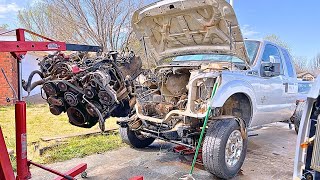 2011 f250 6.7 Engine Removal/Teardown! 6.7 Swap Bronco pt.1|Engine Knock