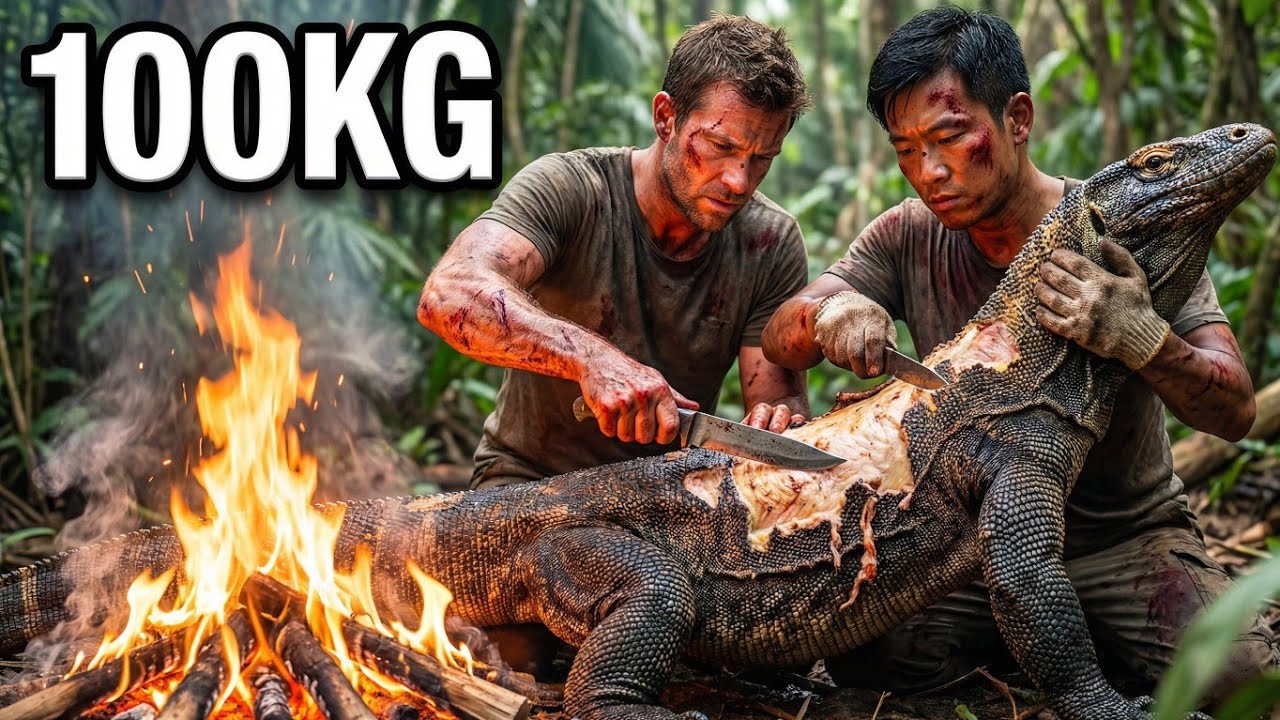 Cooking 100KG Giant Jungle Monitor Lizard in the Forest | Extreme ...