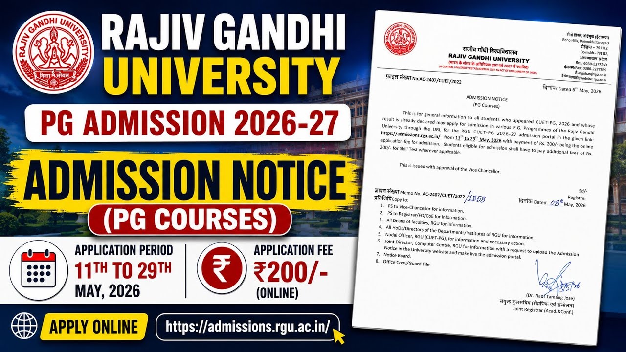 Rajiv Gandhi University PG Admission 2026-27 | Official Admission ...