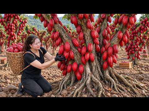 Harvesting Rare Red Cacao Fruits For Sale Traditional Village Harvest Sold Out Fast