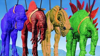 T REX VS STEGOSAURUS VS SPINOSAURUS VS CARNOTAURUS - | DINOSAUR FIGHTING || JURASSIC WORLD EVOLUTION screenshot 2
