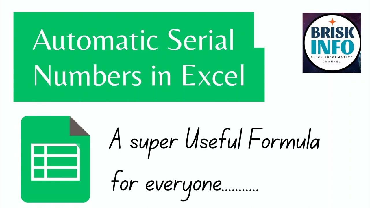 how-to-make-automatic-serial-number-in-excel-briskinfo-youtube