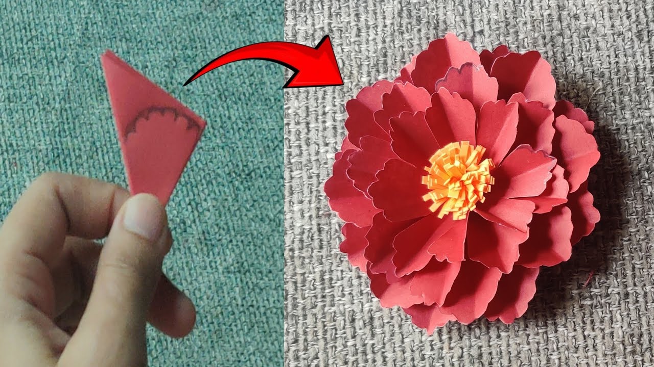 Paper art and craft | Red paper flower | Easy craft ideas | art with ...