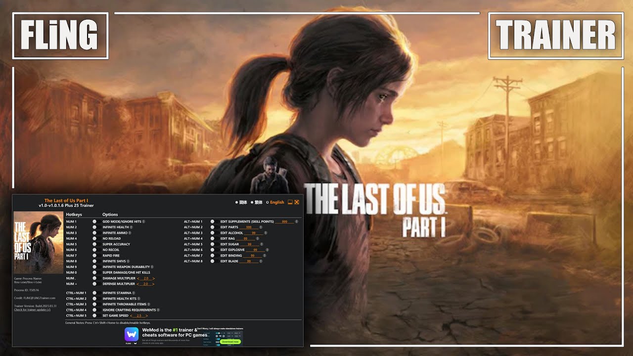 The Last of Us Part I v1.0-v1.0.3 Plus 26 Trainer-FLiNG