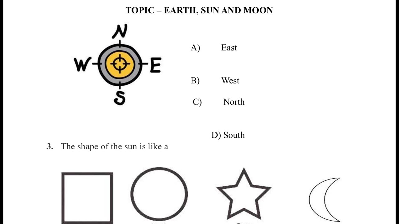 Class 1 !EVS chapter Earth, Sun and Moon worksheet solution with ...