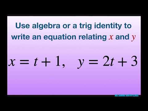 Use algebra to write equation relating x and y. x = t+1, y = 2t +3. Parametric equations