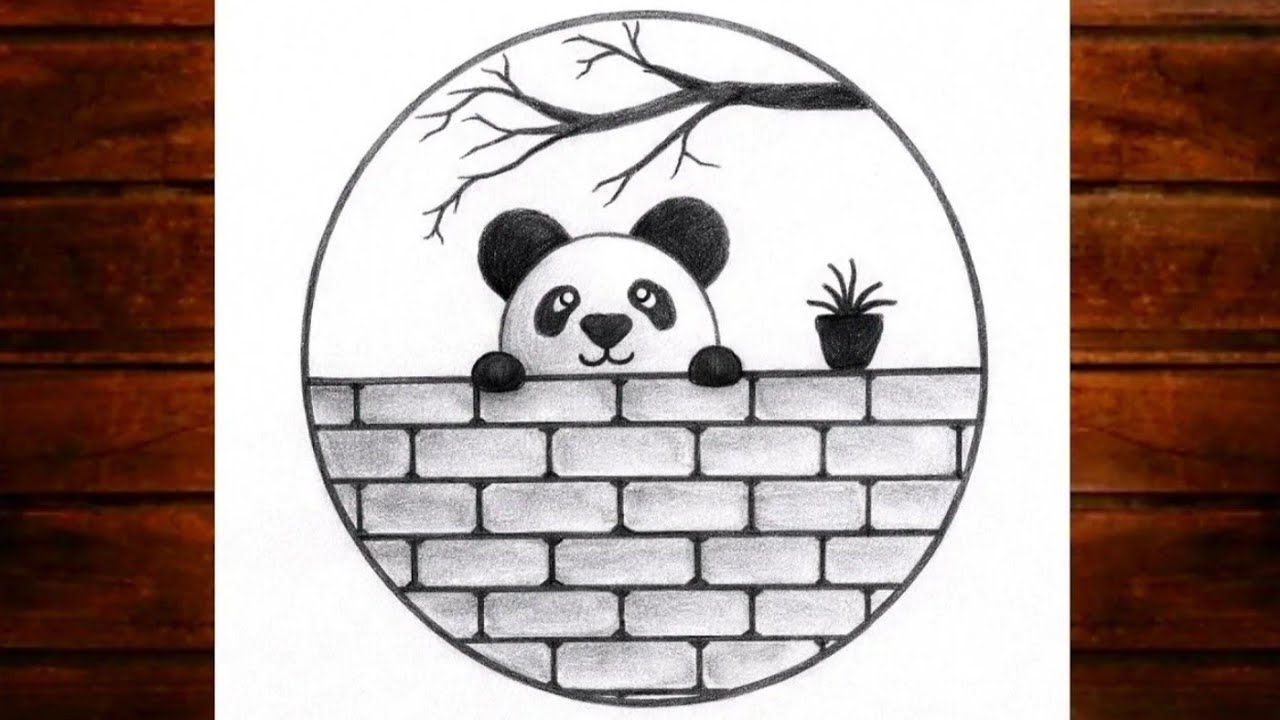 Pencil Drawing in Circle Easy Step By Step | Panda Drawing in Circle | Easy Circle Scenery Drawing 