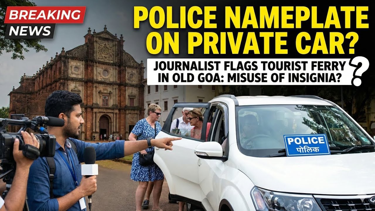 Journalist Flags Private Vehicle With Police Nameplate Ferrying Tourists at Old Goa for Private trip