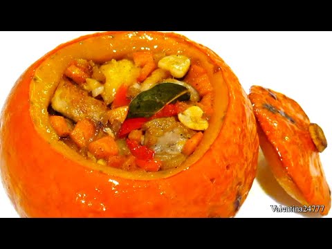 Delicious! Pumpkin stuffed with meat and vegetables! Oven-baked pumpkin recipe. Very tasty.